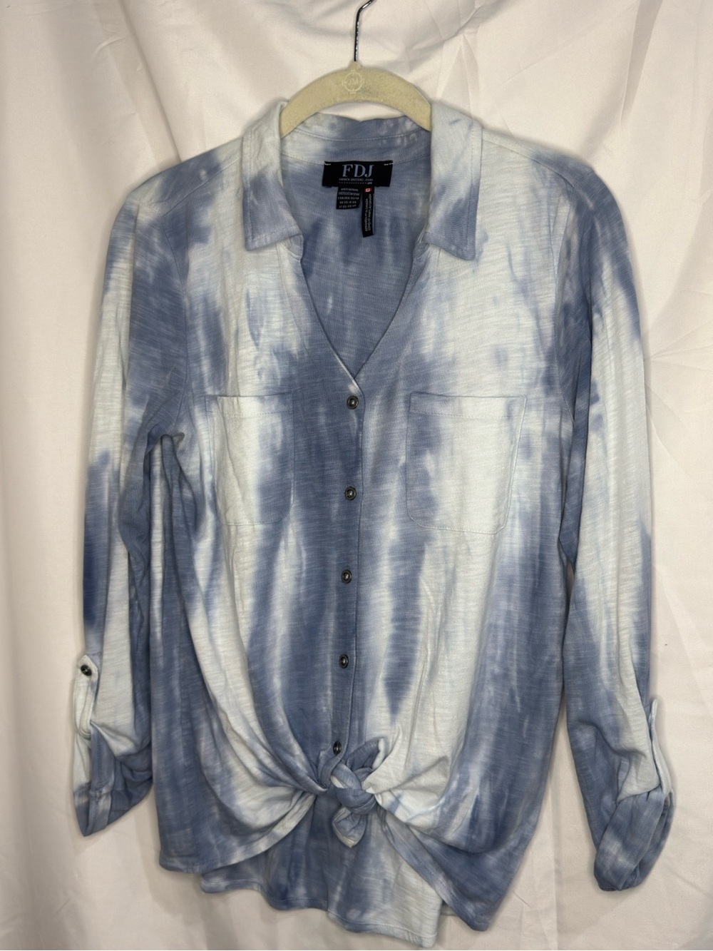 FDJ Women’s Light Blue Tie-Dye Button-Down Shirt